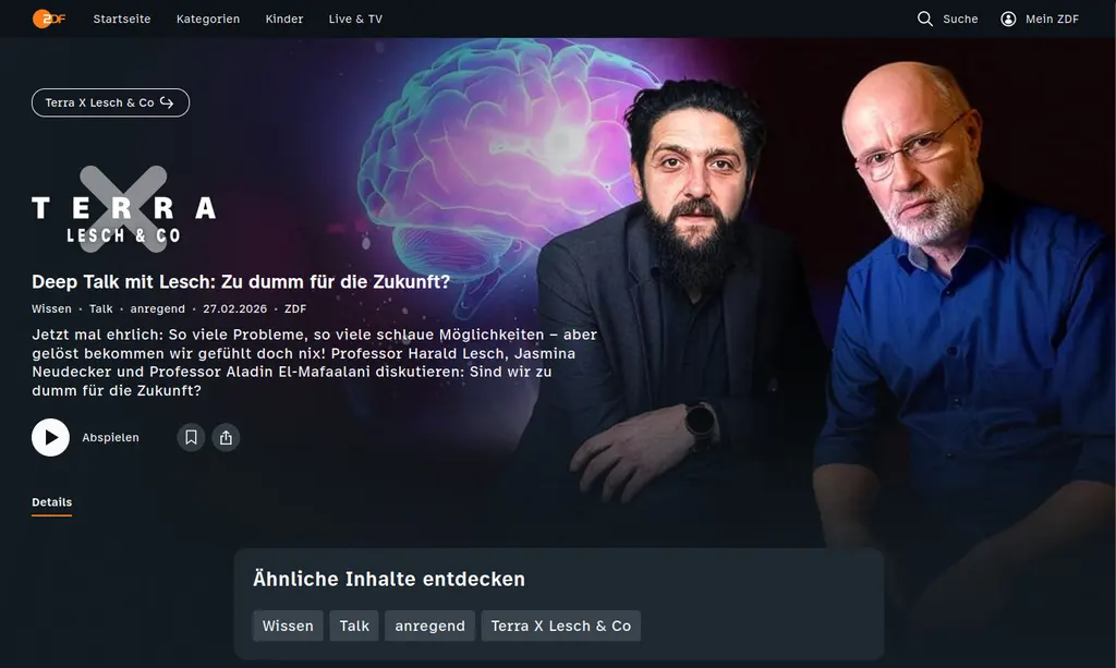 Sehenswert! Terra X Deep Talk mit Lesch: Zu dumm für die Zukunft?