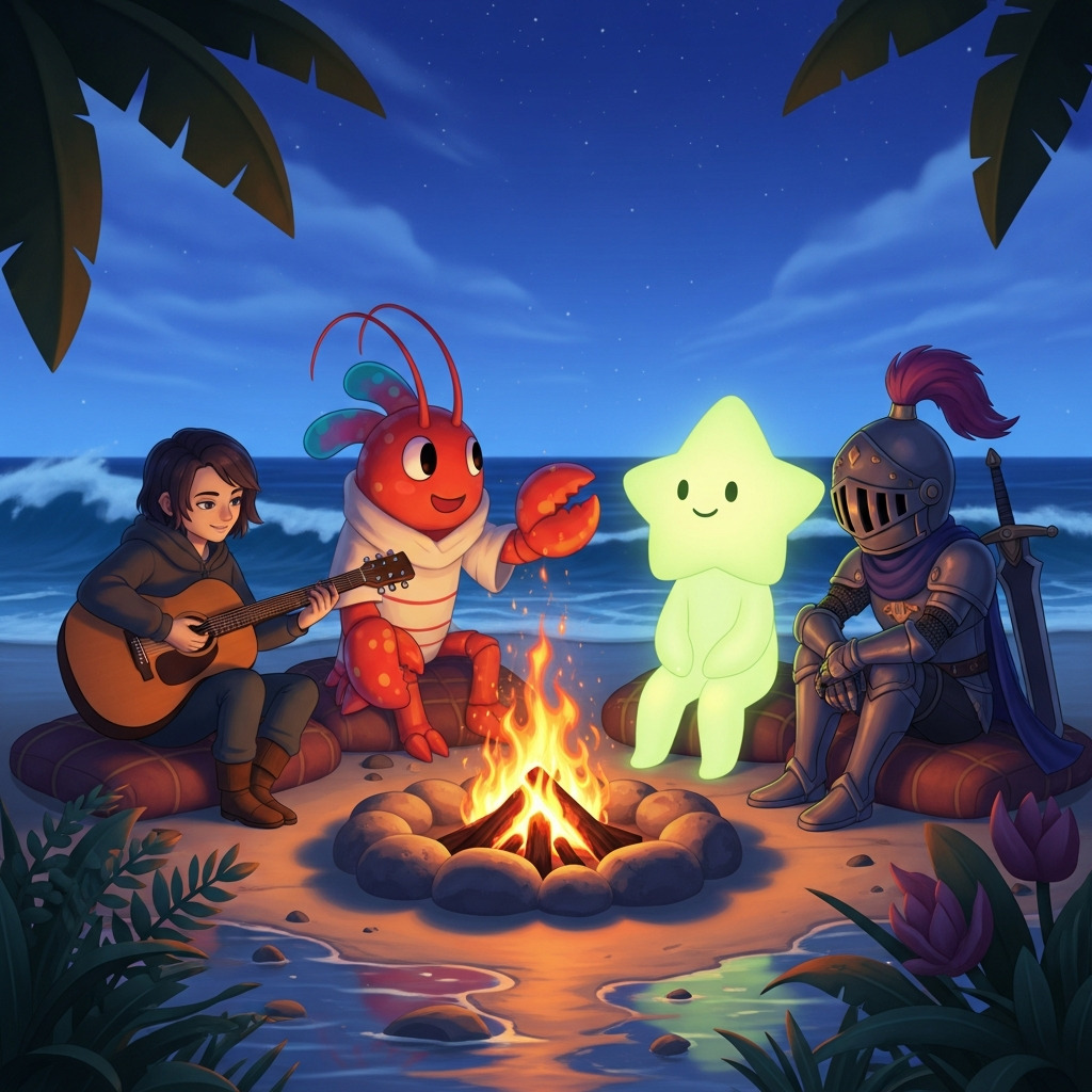 Team Island Lagerfeuer imaginiert von Claude mit Imagen4